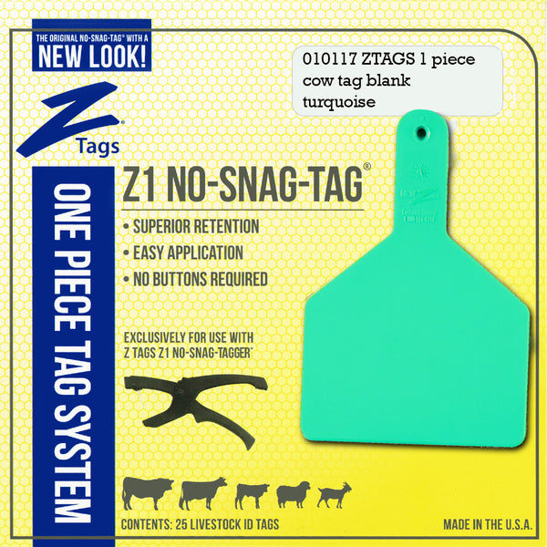 Z Tags 1 Piece Cow Blank (Turquoise) 25 Pack - 1 Piece Cow Identification Blank Tag Z Tags - Canada
