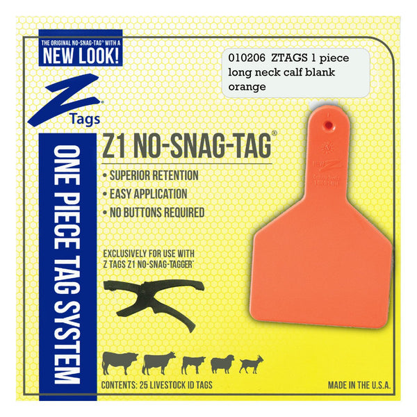 Z Tags 1 Piece Long Neck Calf Blank (Orange) 25 Pack - 1 Piece Long Neck Calf Blank Tag Z Tags - Canada