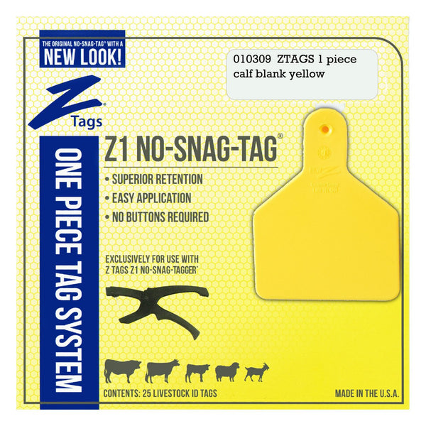Z Tags 1 Piece Calf Blank (Yellow) 25 Pack - 1 Piece Short Neck Calf Blank Tag Z Tags - Canada