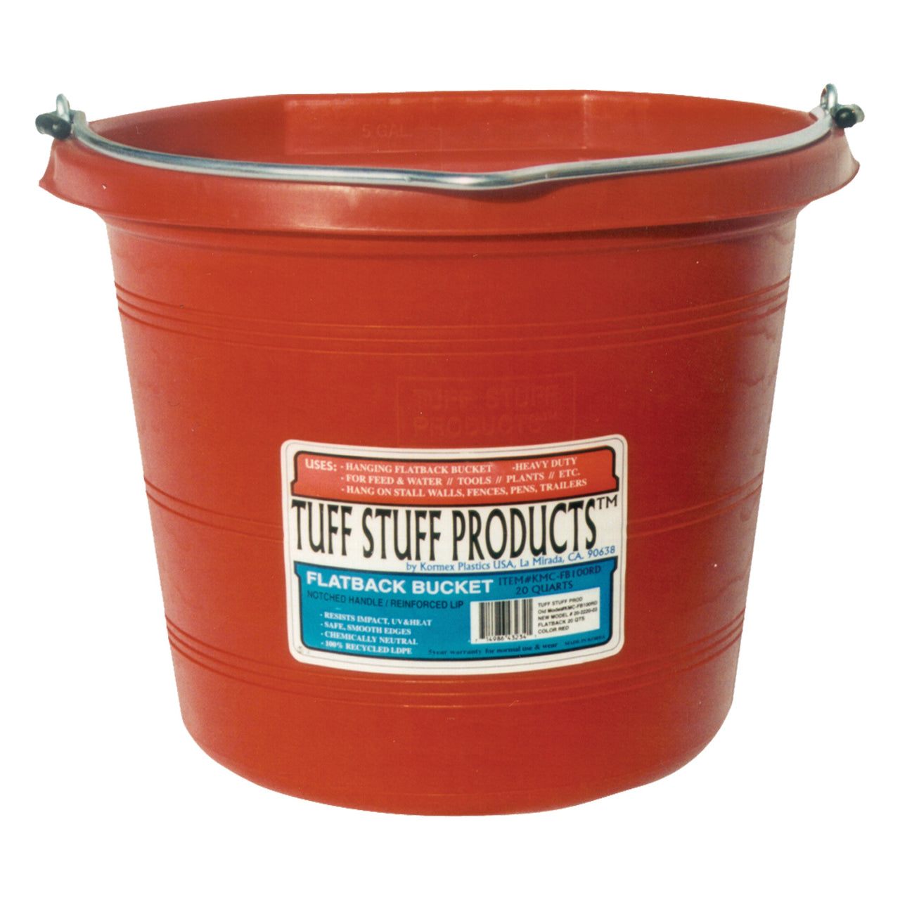 Tuff Stuff Flat Back Pail 20 Qts (Red) - Buckets Pails Feeders Scoops Tubs Bottles Tuff Stuff - Canada