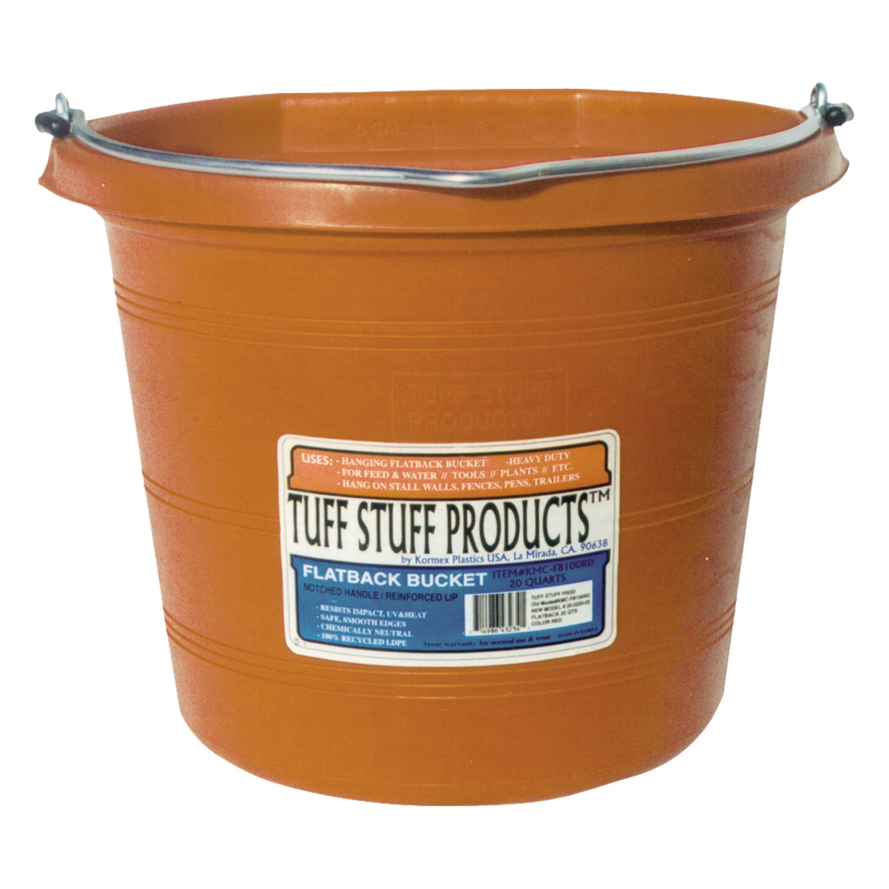 Tuff Stuff Flat Back Pail 20 Qts (Orange) - Buckets Pails Feeders Scoops Tubs Bottles Tuff Stuff - Canada