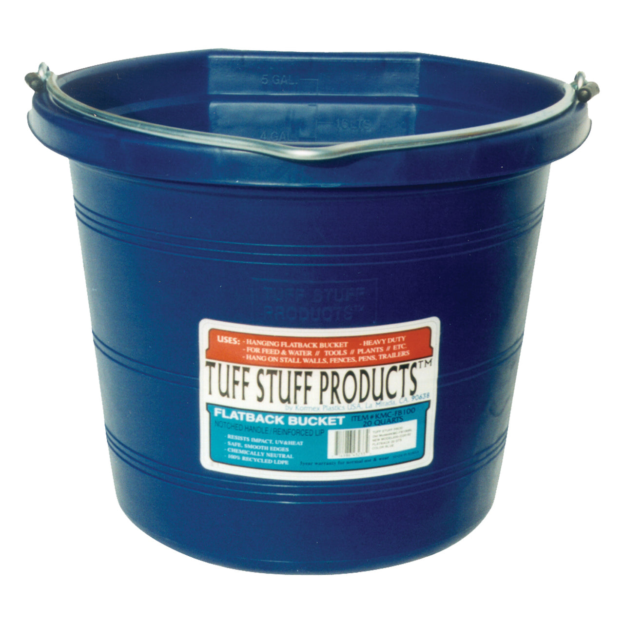 Tuff Stuff Flat Back Pail 20 Qts (Blue) - Buckets Pails Feeders Scoops Tubs Bottles Tuff Stuff - Canada