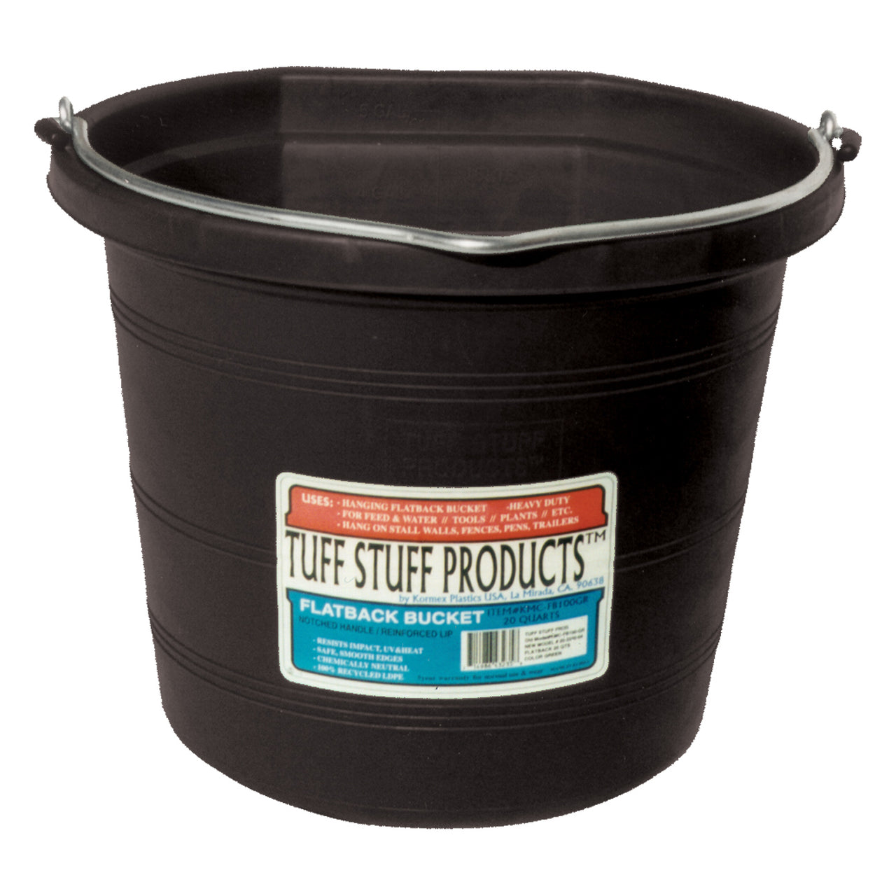 Tuff Stuff Flat Back Pail 20 Qts (Black) - Buckets Pails Feeders Scoops Tubs Bottles Tuff Stuff - Canada