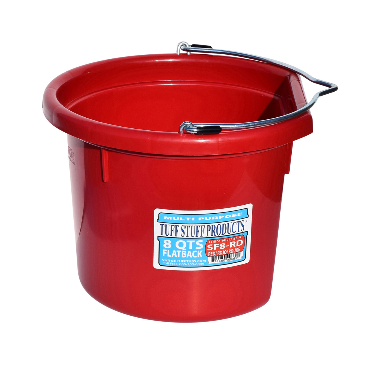 Tuff Stuff Flat Back Bucket 8 Qts (Red) - Buckets Pails Feeders Scoops Tubs Bottles Tuff Stuff - Canada