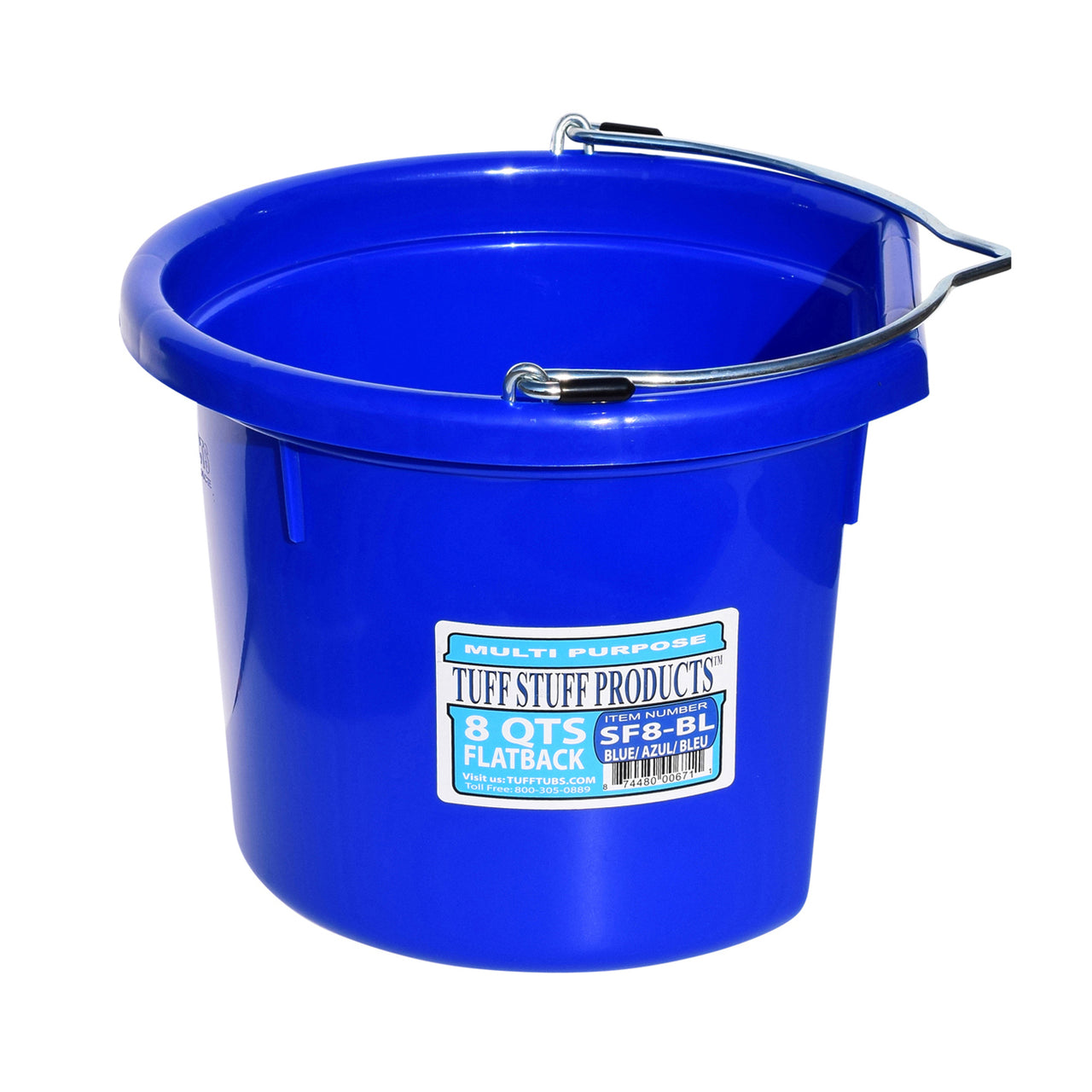 Tuff Stuff Flat Back Bucket 8 Qts (Blue) - Buckets Pails Feeders Scoops Tubs Bottles Tuff Stuff - Canada