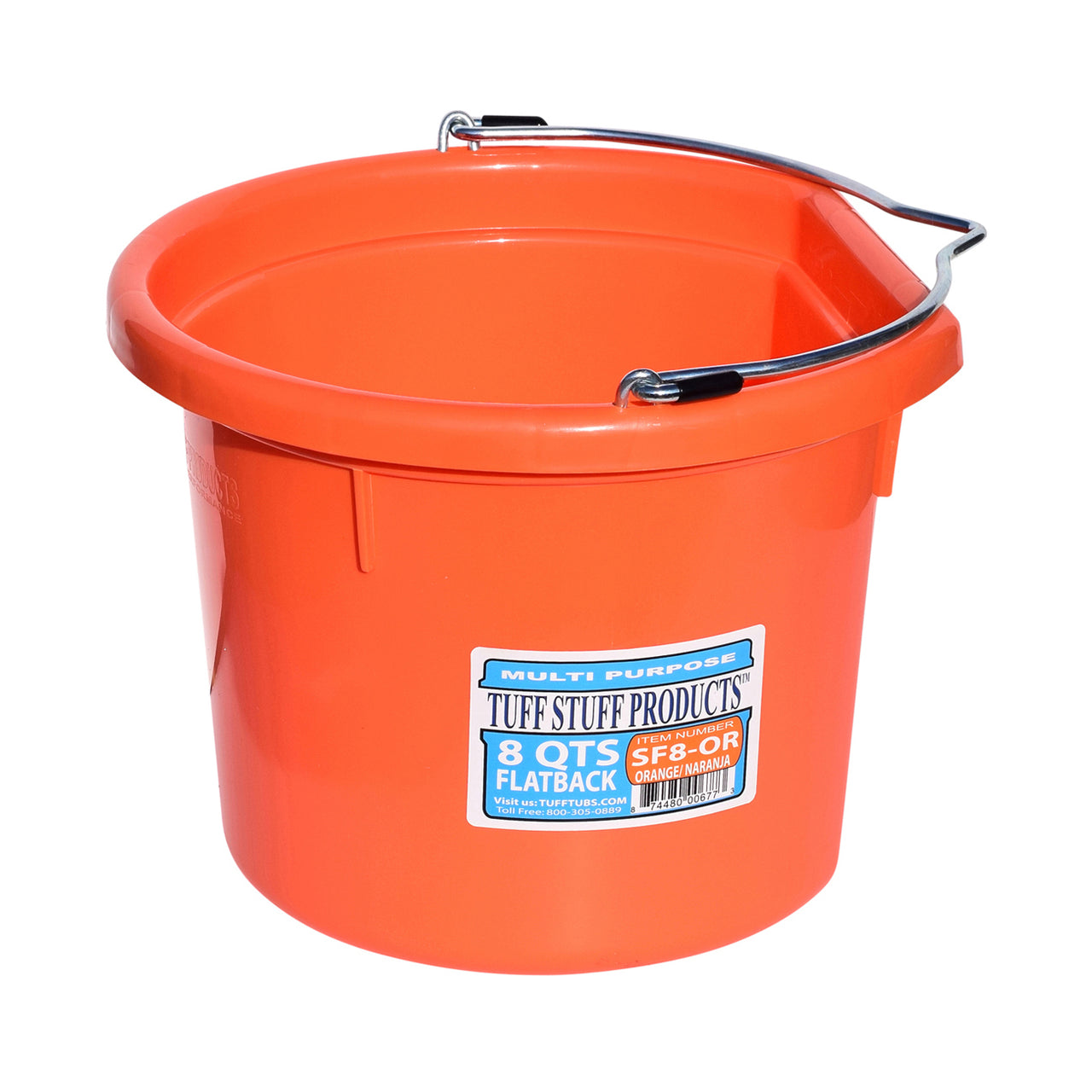 Tuff Stuff Flat Back Bucket 8 Qts (Orange) - Buckets Pails Feeders Scoops Tubs Bottles Tuff Stuff - Canada