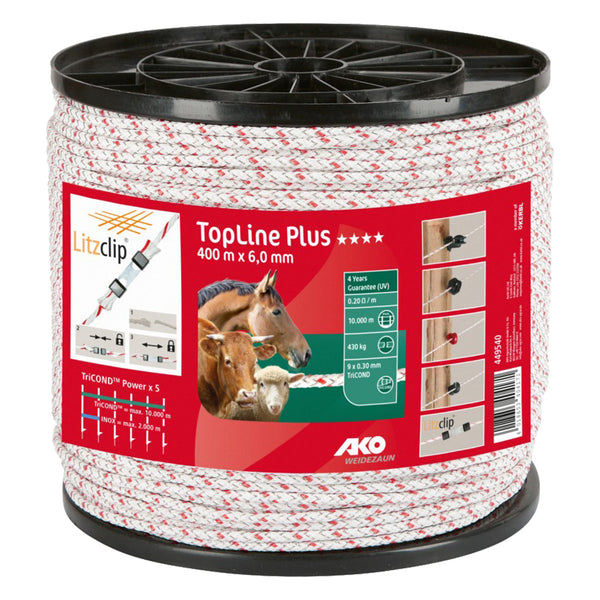 CORRAL TopLine Plus fencing rope 6mm x 400m (white/red)