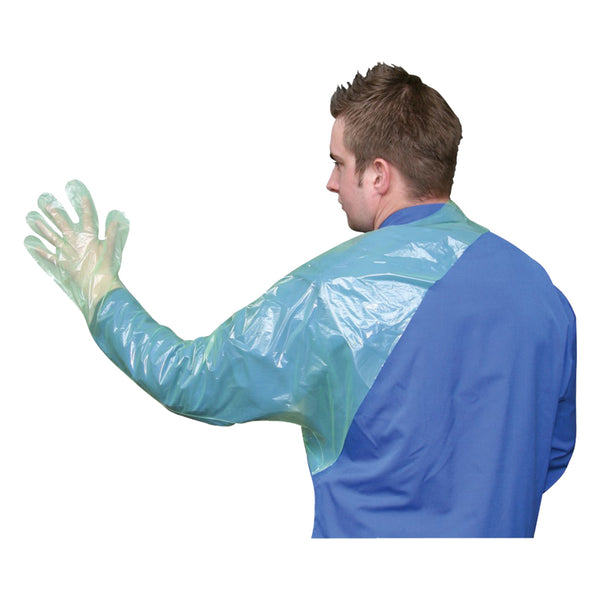 Kerbl Veterinary Disposable Glove with Shoulder Protection - Green Transparent (50 / pack)