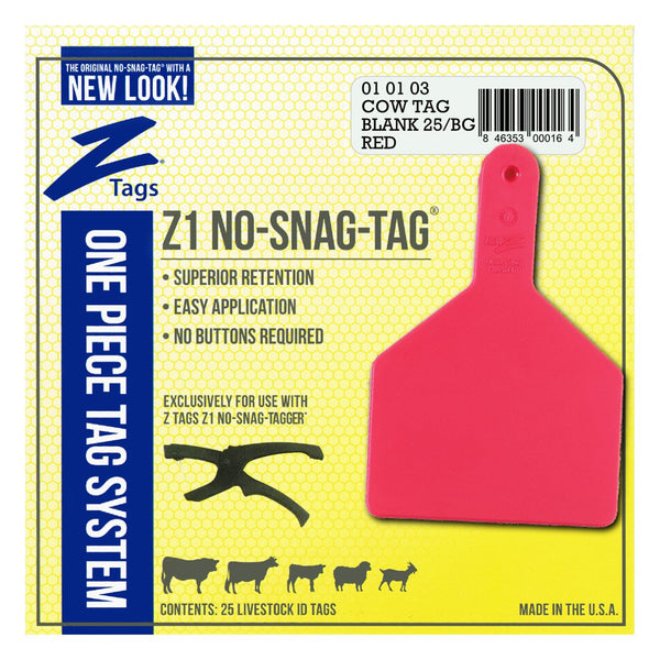 Z Tags 1 Piece Cow Blank (Red) 25 Pack - 1 Piece Cow Identification Blank Tag Z Tags - Canada