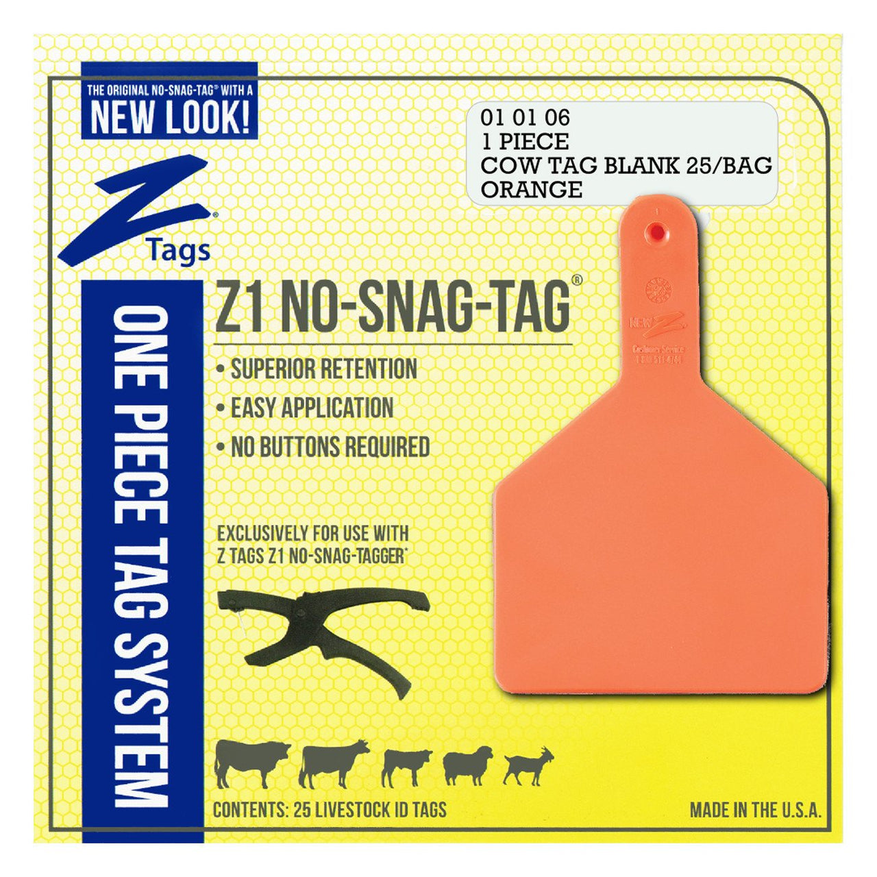 Z Tags 1 Piece Cow Blank (Orange) 25 Pack - 1 Piece Cow Identification Blank Tag Z Tags - Canada