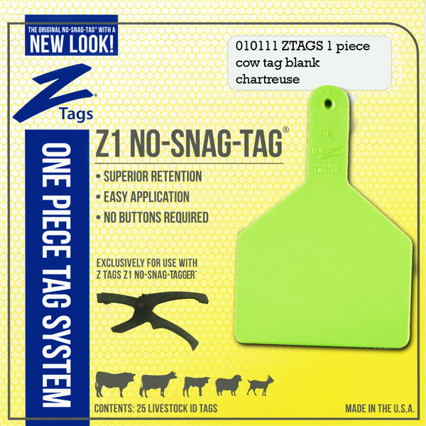 Z Tags 1 Piece Cow Blank (Chartreuse) 25 Pack - 1 Piece Cow Identification Blank Tag Z Tags - Canada