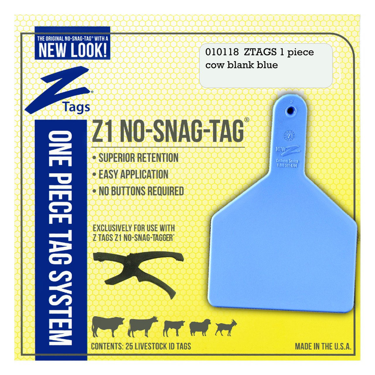 Z Tags 1 Piece Cow Blank (Blue) 25 Pack - 1 Piece Cow Identification Blank Tag Z Tags - Canada