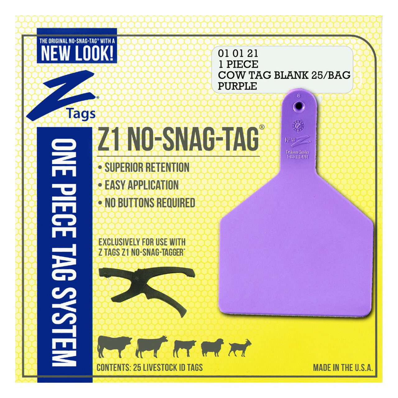 Z Tags 1 Piece Cow Blank (Purple) 25 Pack - 1 Piece Cow Identification Blank Tag Z Tags - Canada
