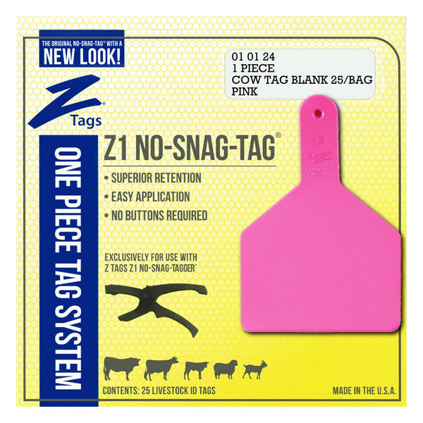 Z Tags 1 Piece Cow Blank (Pink) 25 Pack - 1 Piece Cow Identification Blank Tag Z Tags - Canada