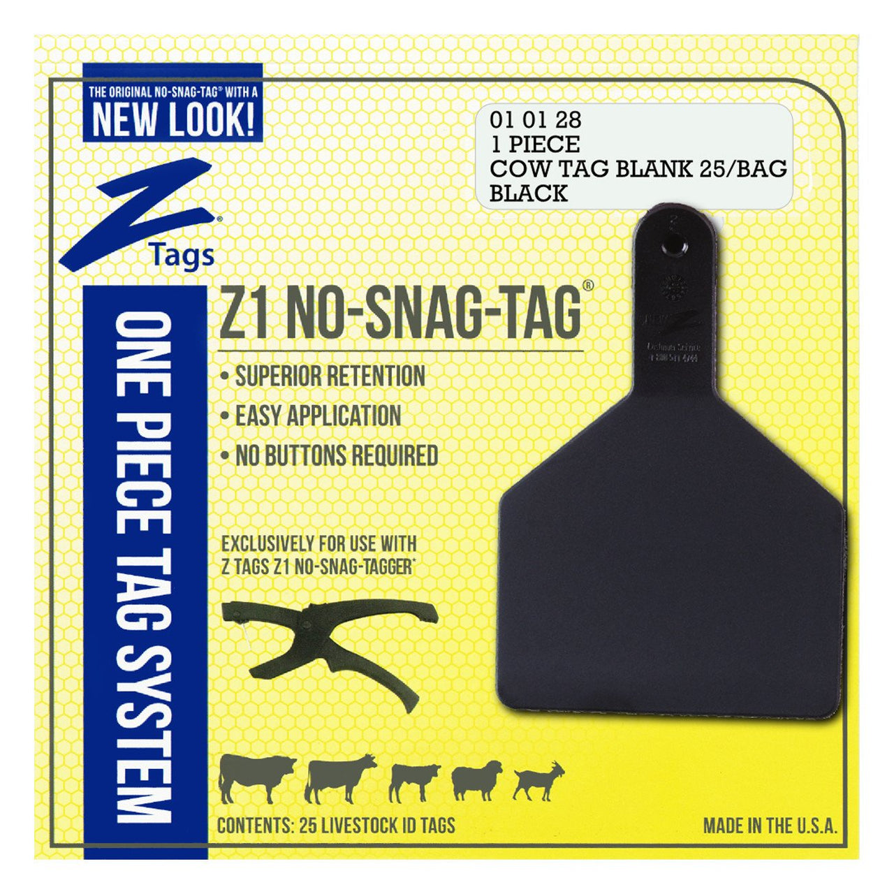 Z Tags 1 Piece Cow Blank (Black) 25 Pack - 1 Piece Cow Identification Blank Tag Z Tags - Canada