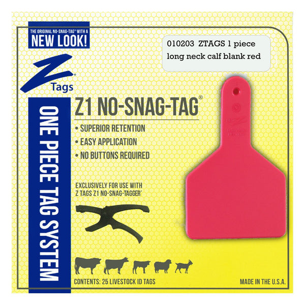 Z Tags 1 Piece Long Neck Calf Blank (Red) 25 Pack - 1 Piece Long Neck Calf Blank Tag Z Tags - Canada