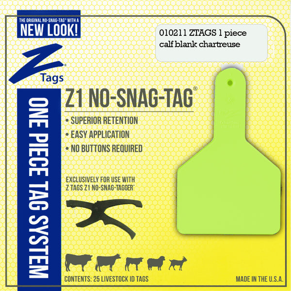 Z Tags 1 Piece Long Neck Calf Blank (Chartreuse) 25 Pack - 1 Piece Long Neck Calf Blank Tag Z Tags - Canada