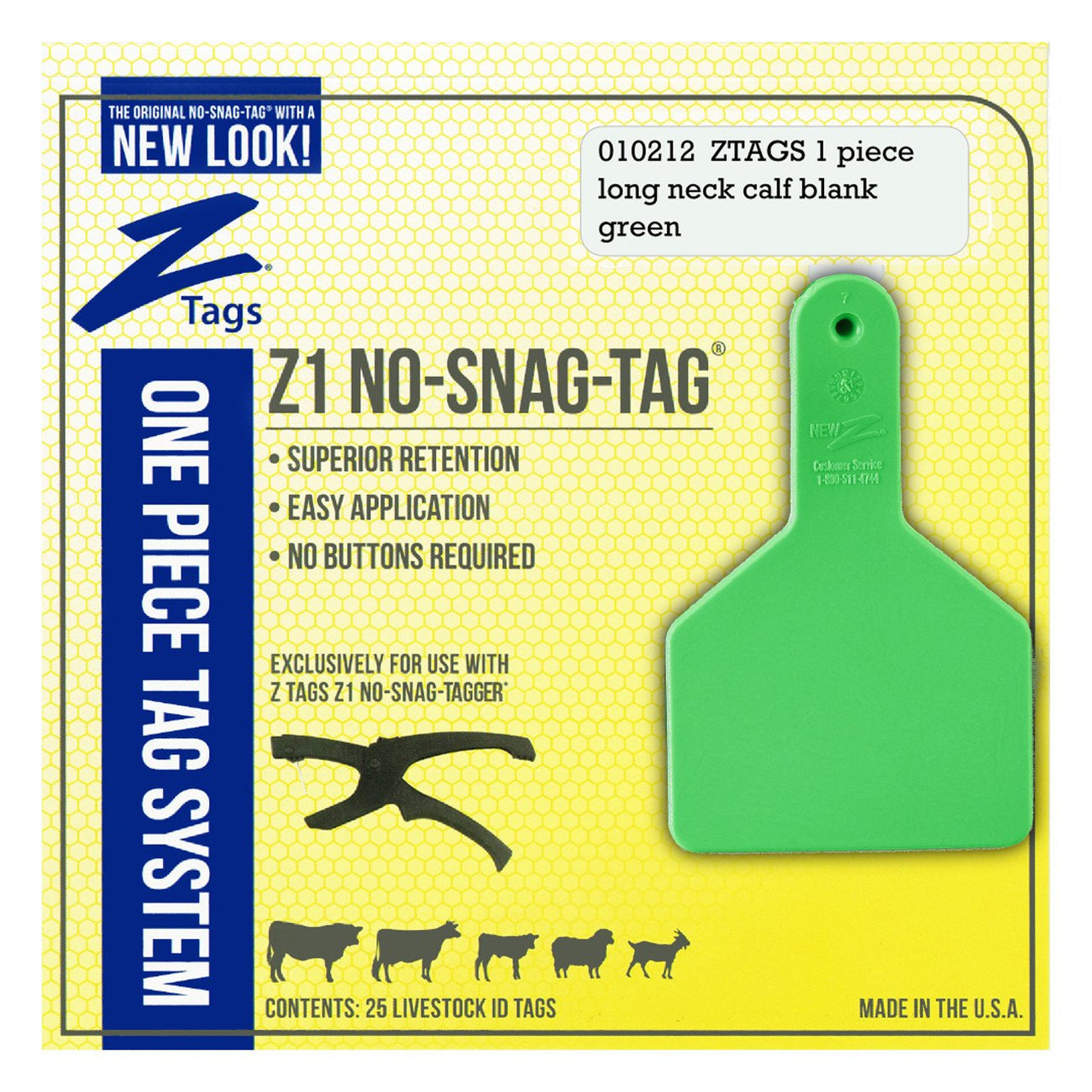 Z Tags 1 Piece Long Neck Calf Blank (Green) 25 Pack - 1 Piece Long Neck Calf Blank Tag Z Tags - Canada