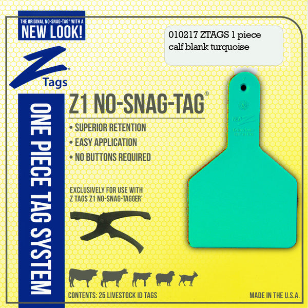Z Tags 1 Piece Long Neck Calf Blank (Turquoise) 25 Pack - 1 Piece Long Neck Calf Blank Tag Z Tags - Canada