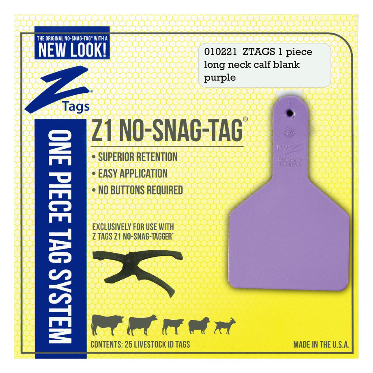 Z Tags 1 Piece Long Neck Calf Blank (Purple) 25 Pack - 1 Piece Long Neck Calf Blank Tag Z Tags - Canada