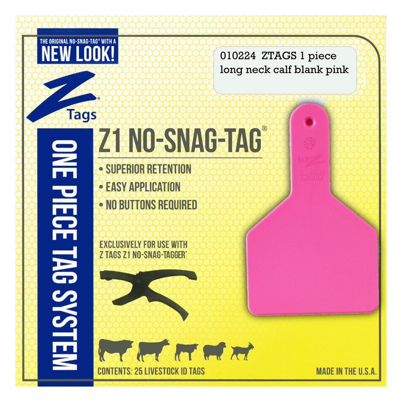 Z Tags 1 Piece Long Neck Calf Blank (Pink) 25 Pack - 1 Piece Long Neck Calf Blank Tag Z Tags - Canada