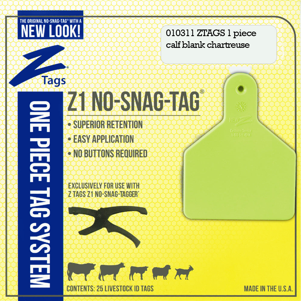 Z Tags 1 Piece Calf Blank (Chartreuse) 25 Pack - 1 Piece Short Neck Calf Blank Tag Z Tags - Canada