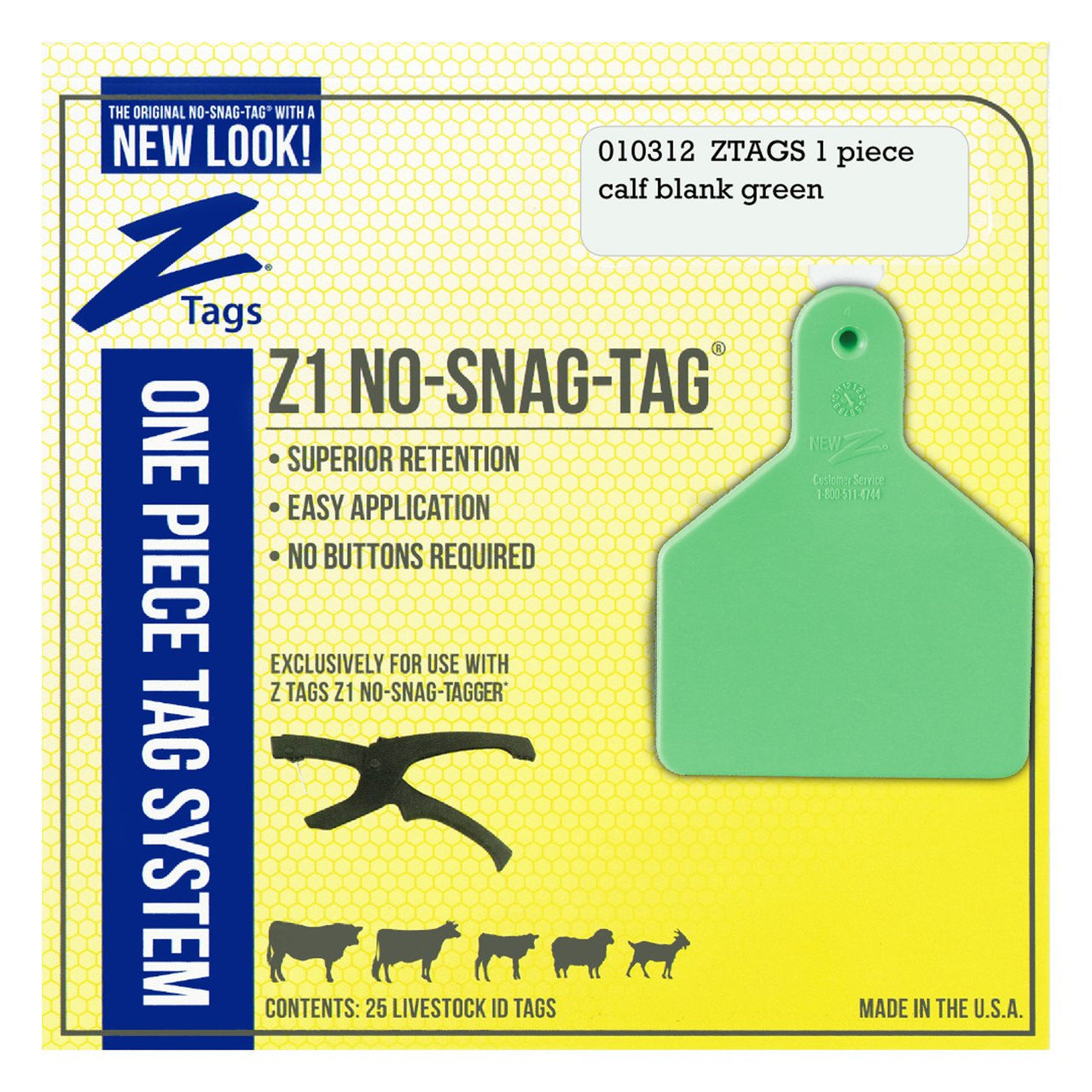 Z Tags 1 Piece Calf Blank (Green) 25 Pack - 1 Piece Short Neck Calf Blank Tag Z Tags - Canada