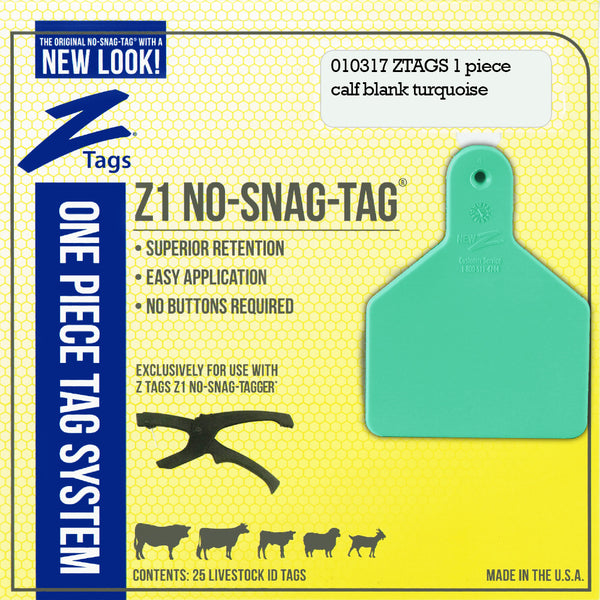 Z Tags 1 Piece Calf Blank (Turquoise) 25 Pack - 1 Piece Short Neck Calf Blank Tag Z Tags - Canada