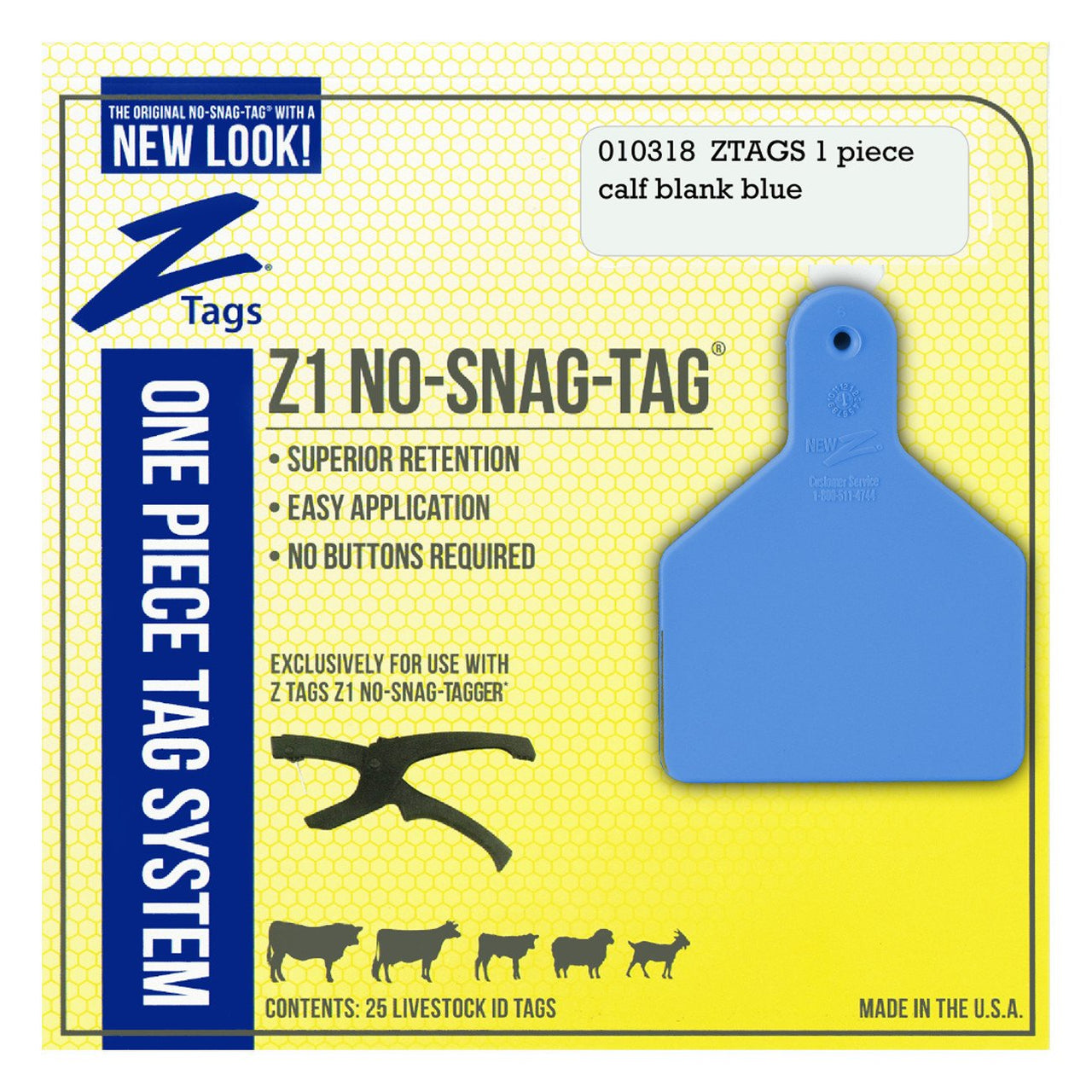 Z Tags 1 Piece Calf Blank (Blue) 25 Pack - 1 Piece Short Neck Calf Blank Tag Z Tags - Canada
