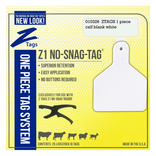 Z Tags 1 Piece Calf Blank (White) 25 Pack - 1 Piece Short Neck Calf Blank Tag Z Tags - Canada