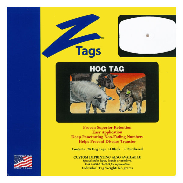 Z Tags 1 Piece Hog Blank (White) 25 Pack - 1 Piece Hog Blank Tag Z Tags - Canada
