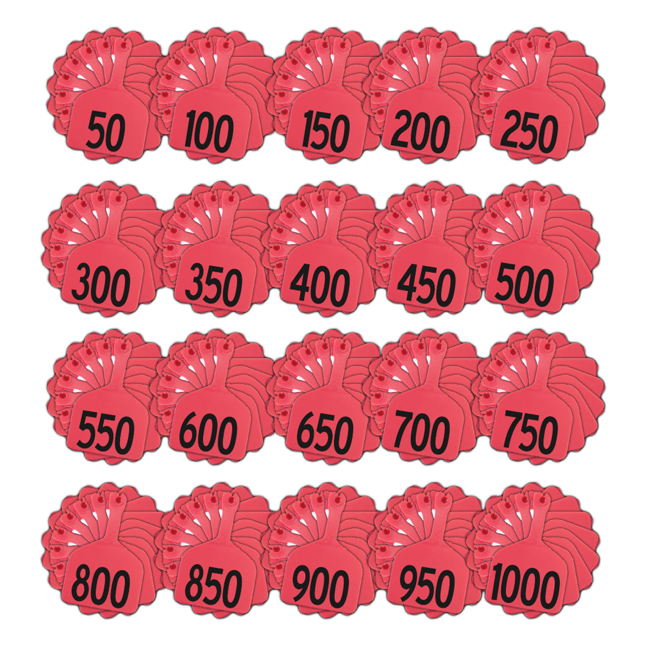 Z Tags 1 Piece Feedlot Stamped 1-1000 In Bundles Of 50 (Red) - Pre-Printed Tags Z Tags - Canada