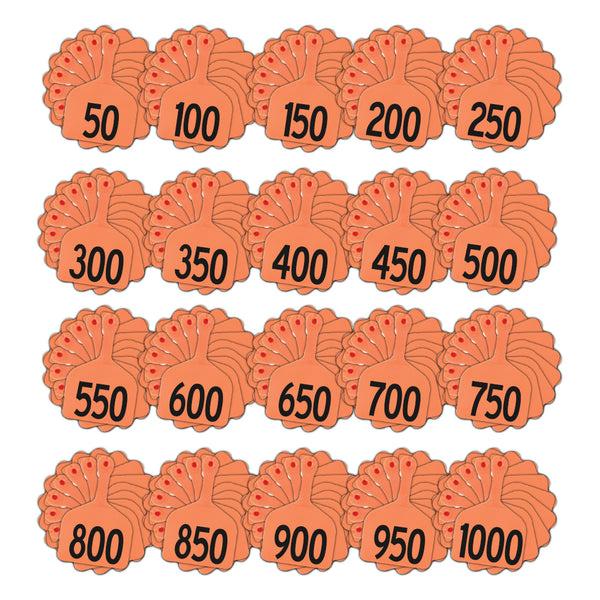 Z Tags 1 Piece Feedlot Stamped 1-1000 In Bundles Of 50 (Orange) - Pre-Printed Tags Z Tags - Canada