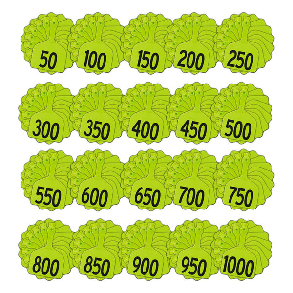 Z Tags 1 Piece Feedlot Stamped 1-1000 In Bundles Of 50 (Chartreuse) - Pre-Printed Tags Z Tags - Canada