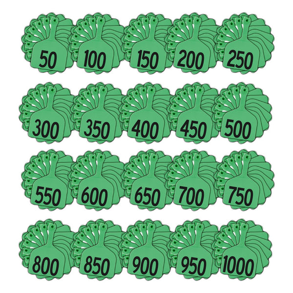 Z Tags 1 Piece Feedlot Stamped 1-1000 In Bundles Of 50 (Green) - Pre-Printed Tags Z Tags - Canada