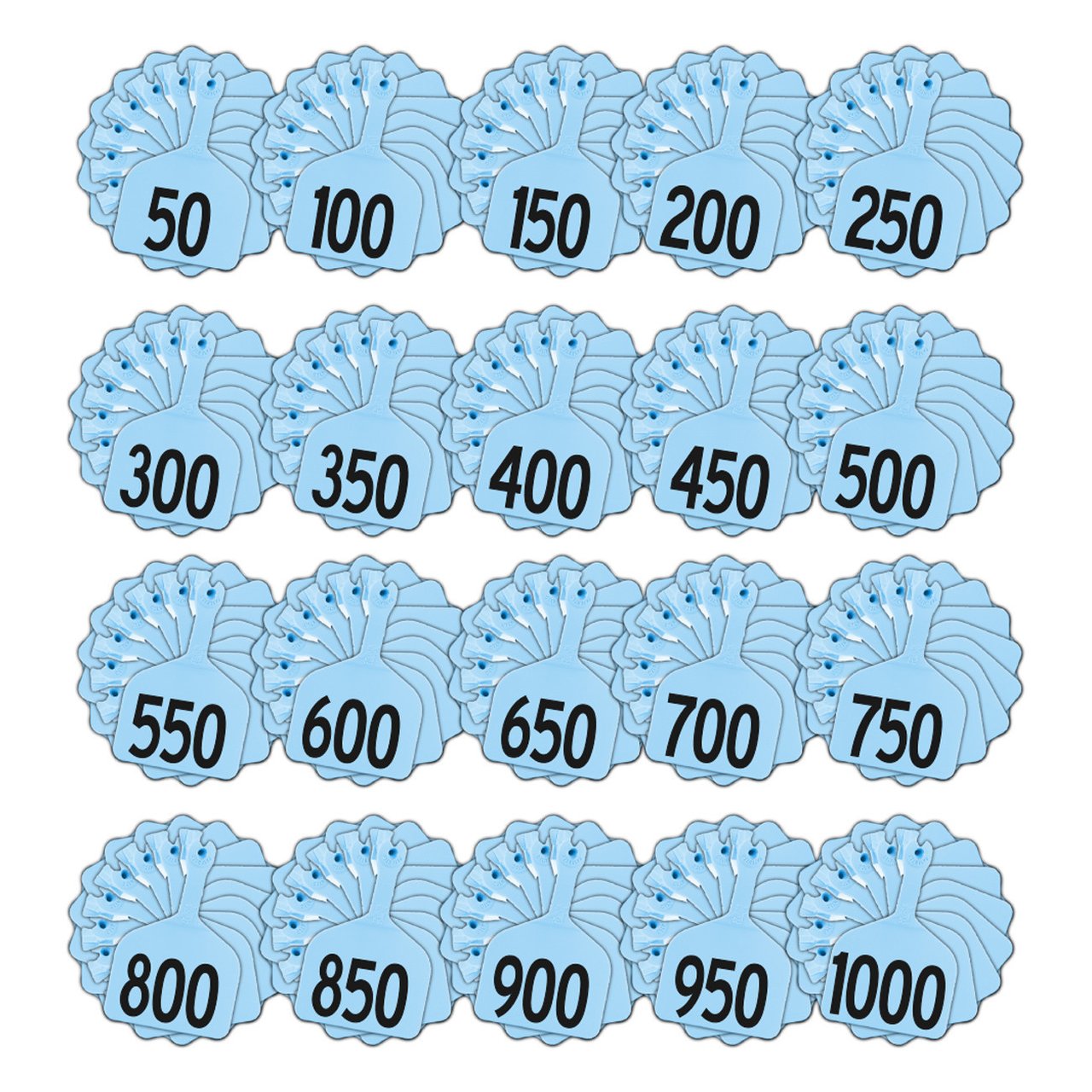 Z Tags 1 Piece Feedlot Stamped 1-1000 In Bundles Of 50 (Blue) - Pre-Printed Tags Z Tags - Canada