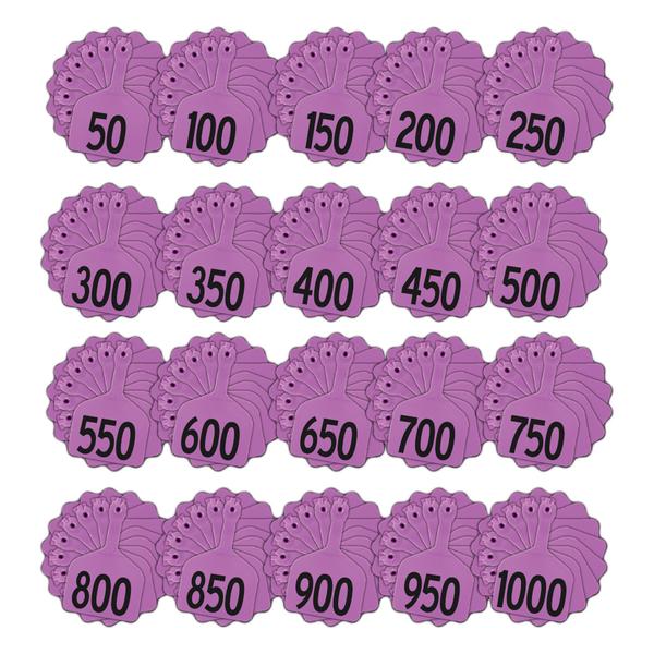 Z Tags 1 Piece Feedlot Stamped 1-1000 In Bundles Of 50 (Purple) - Pre-Printed Tags Z Tags - Canada