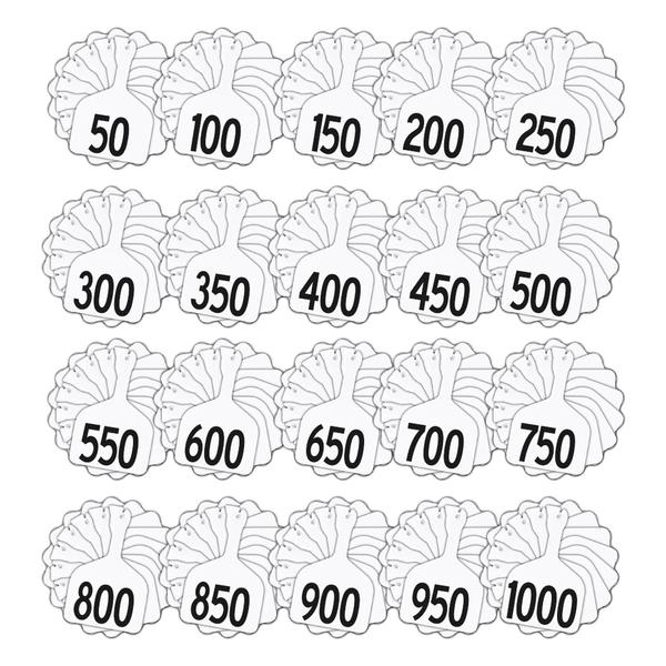Z Tags 1 Piece Feedlot Stamped 1-1000 In Bundles Of 50 (White) - Pre-Printed Tags Z Tags - Canada