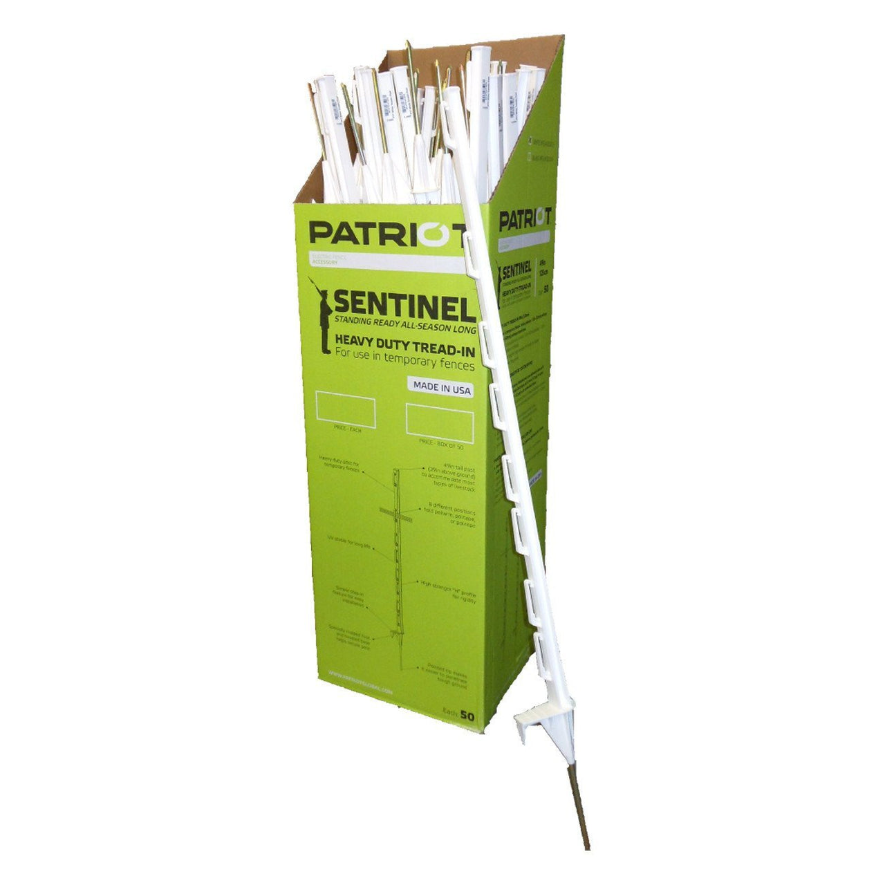 Patriot Sentinel Plastic Tread In Post White (50 Per Box) - Fencing Patriot - Canada