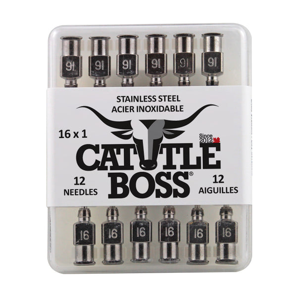 Cattle Boss Stainless Steel Hub Needle (12 Pack) 16X1 - Drug Administration Cattle Boss - Canada