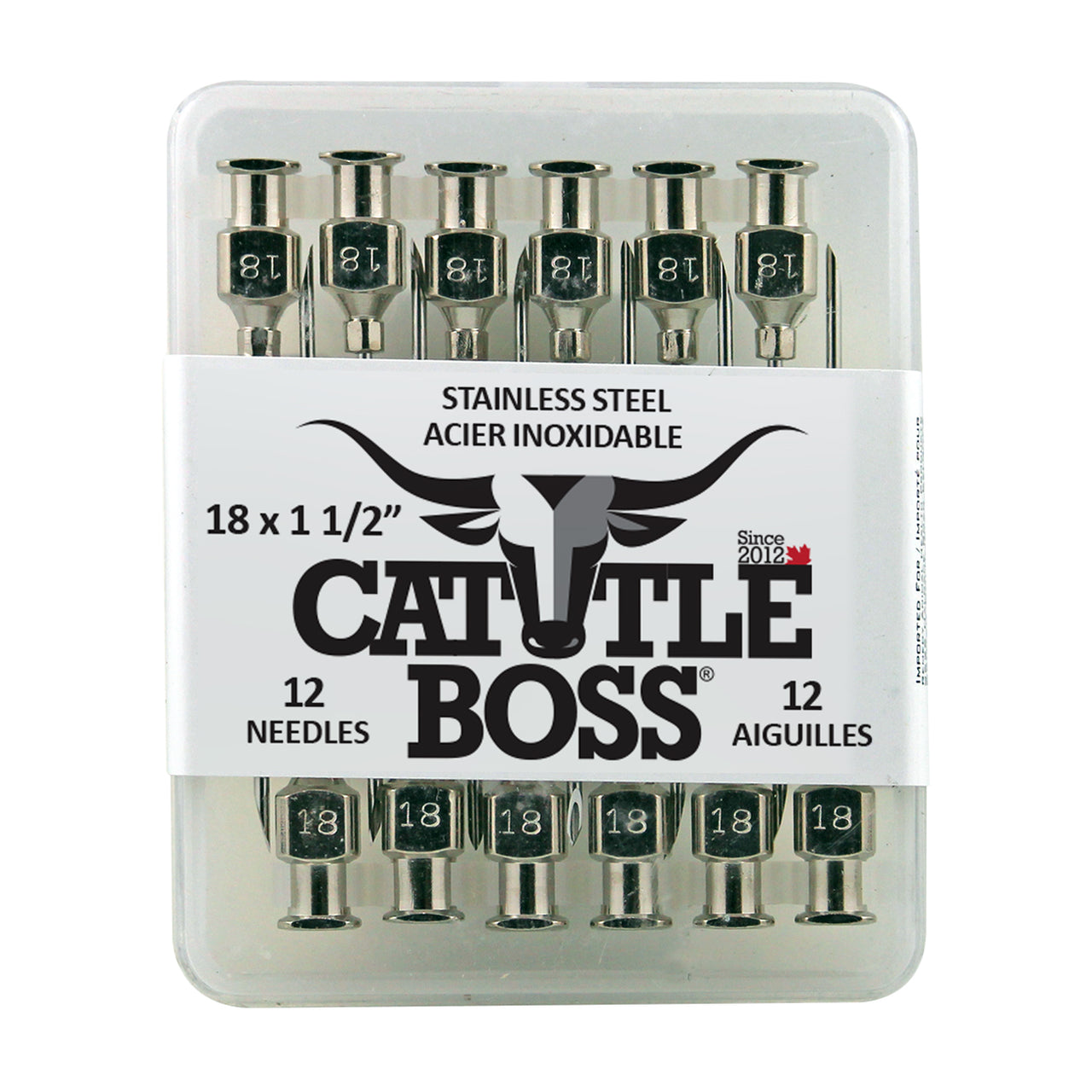 Cattle Boss Stainless Steel Hub Needle (12 Pack) 18X1 1/2 - Drug Administration Cattle Boss - Canada