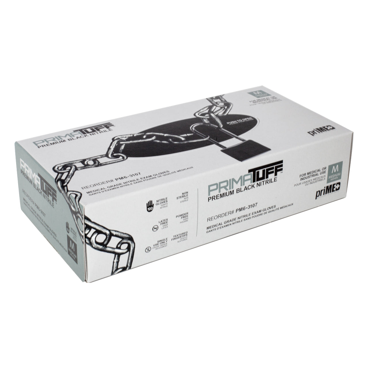PrimaTuff Premium Black Nitrile medical exam gloves Medium (100 per box)