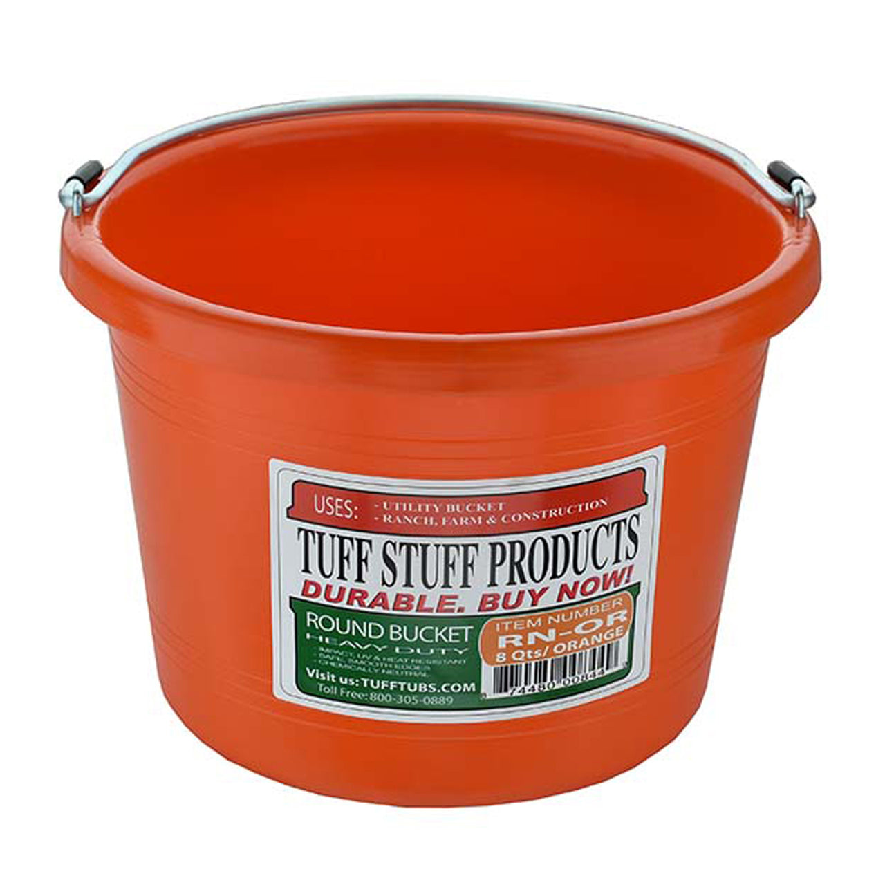 Tuff Stuff Round Bucket 8 Qts - Orange - Buckets Pails Feeders Scoops Tubs Bottles Tuff Stuff - Canada